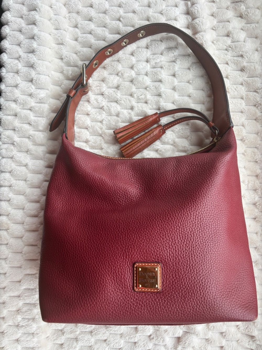 Dooney & Bourke Burgundy Pebbled Leather Shoulder Hobo Bag